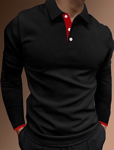  Herre Button Up Poloer POLO T-skjorte Avslappet Ferie Knaphul Langermet Mote Grunnleggende عادي Knapp Sommer Normal Brand Rød Svart Mørk Navy Button Up Poloer