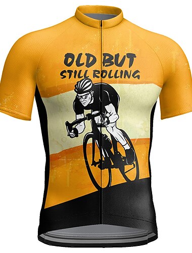  Herre Sykkeltrøyer Grafisk Bokstav & Nummer Morsom Kortermet Sykkel Jersey Topper med 3 baklommer Fjellsykling Veisykling Hurtigtørkende Refleksbånd Tilbake Lomme Fukttransport sport Gul Rød Blå Klær