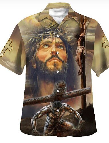  Amerikanska Självständighetsdagen Herrers Bokstavs Tvär Amerikanska Flagga Skjorta Knäppskjorta Kort Ärmmar Mode Streetwear Designer Daglig Gå ut Weekend Sommar Vår Nedvikning