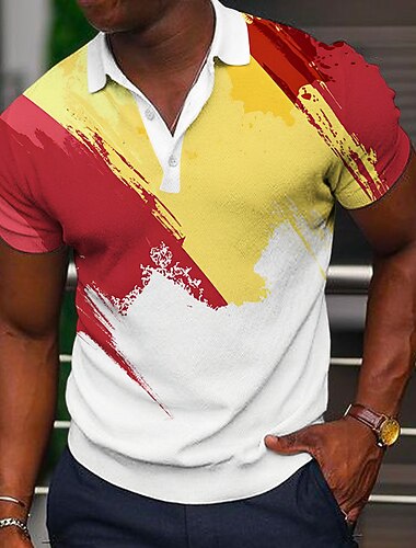  Voor heren Italiaanse vlag Poloshirts Golfshirt Korte mouw Poloshirt Overhemden met kraag Casual Streetwear Vakantiekleding Feestoutfits 3D-afdrukken Knop blauw Wit Geel