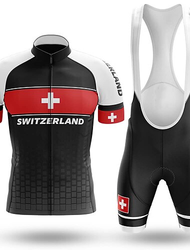  Voor heren Wielrenshirt met strakke shorts Korte mouw Bergracen Wegwielrennen Zomer Zwart Donker Marineblauw Groen Zwitserland Fietsen 3D-pad Sneldrogend Achterzak Vochtregelerend Ademend Spandex
