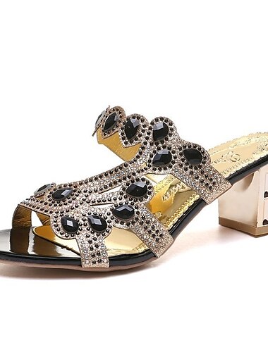  Damen Mules Bling-Bling-Schuhe Blockabsatz Sandalen Übergrössen Outdoor Strand Sommer Strass Stöckelschuh Blockabsatz Elegant Sexy Brautkleider schlicht Satin Halbschuhe Schwarz Königsblau Grün