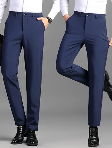  Herren Anzughosen Hose Hosen Anzughose Tasche Glatt Komfort Atmungsaktiv Outdoor Täglich Ausgehen Brautkleider schlicht Ausgefallene Schwarz Dunkelblau