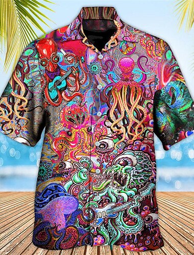  رجالي استوائي قيثارة أخطبوط قميص قميص هاواي قميص الوها كم قصير قميص طوي استوائي موضة ستايل هاواي فضفاض شاطئ ستايل هاواي أصفر أحمر أرجواني S M L