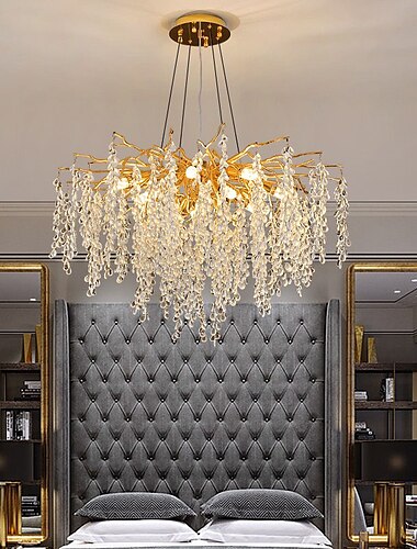  πολυέλαιοι led μοντέρνα πολυτέλεια, 60cm 8 ανοιχτόχρωμο χρυσό κρύσταλλο για εσωτερικούς χώρους κουζίνας κρεβατοκάμαρα σιδερένιο φωτιστικό δέντρου καλλιτεχνικό φωτιστικό δημιουργικό φωτιστικό ζεστό