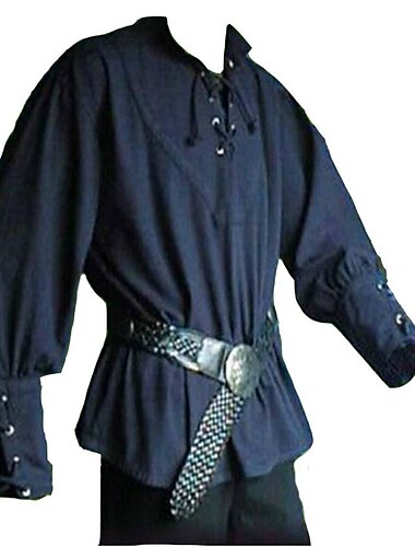  Punk & Gothic Mittelalterlich Renaissance Bluse / Hemd Cosplay Kostüm Tunika Ren Faire Krieger Ritter Wikinger Kordelzug Einfarbig Herren Keltisch Seeräuber Halloween Maskerade Leistung Bühne