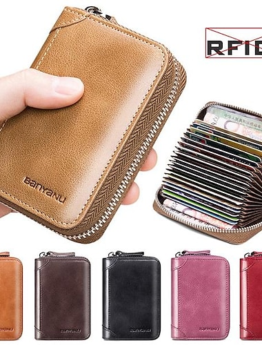  velká kapacita 20 slotů na karty vysoce kvalitní vip id banka držák na kreditní karty zip peněženka pro ženy a muže pouzdro na karty tenké z pravé kůže hovězí kůže rfid kartáč proti krádeži varhany