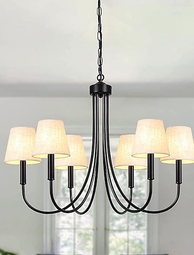  zwarte kroonluchter armatuur met lampenkappen, 6 lichte moderne boerderij kroonluchters voor eetkamer 28 in industriële rustieke hanglamp armatuur plafond voor keuken woonkamer slaapkamer 110-240v