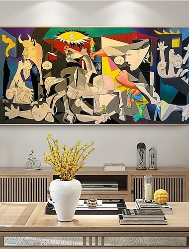  Guernica de Picasso, reproducciones de pinturas al óleo, famoso arte de la pared, lienzo, imágenes de Picasso, decoración de la pared del hogar, lienzo enrollado sin marco sin estirar