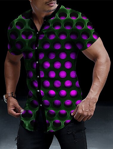  Herren 3D-Druck Hemd Knopfhemd Kurzarm Modisch Designer Brautkleider schlicht Urlaub Casual Ausgehen Frühling Sommer Ständer Bedruckt Schwarz Gelb Rote Blau Himmelblau