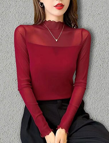  Ballroom-dans Sportsklær Topp Ruchiing Ren Farge Tvinning Dame Ytelse Trening Langermet Polyester Netting