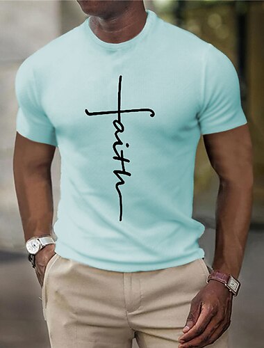  חולצת טי גברים ביבליה גרפית אמונה טי נוצרית חולצת טי עם שרוולים קצרים הדפסה תלת-ממדית חולצת צוות עיצוב ישן מגניב ספורט בחוץ יומית לבן ורוד כחול אביב וקיץ בגדי אופנה