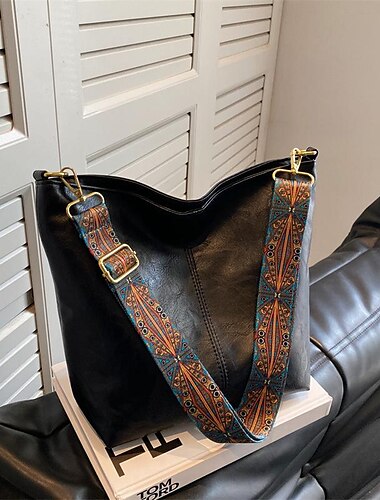  Hobo-Tasche aus Vintage-Kunstleder für Damen mit verstellbarem geometrischem Riemen – lässige Umhängetasche für den täglichen Gebrauch