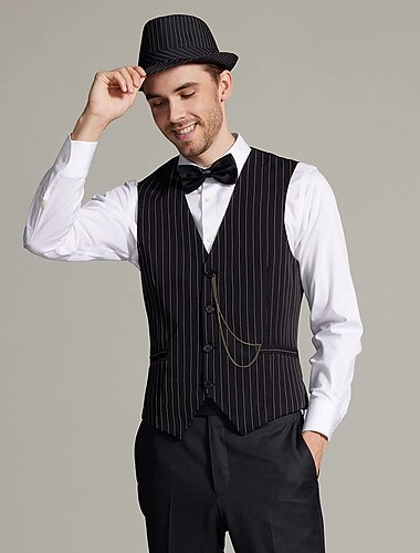  Der große Gatsby Gentleman Gangster Retro Vintage Brüllen 20s 1920s Austattungen Weste Panamahut Zubehörset Herren Kostüm Jahrgang Cosplay Abiball Festival Krawatte Weihnachten