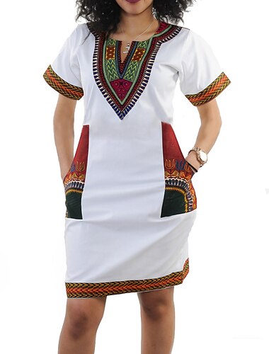  Femme Tenues Africaines Modernes Impression africaine Dashiki Carnaval Mascarade Graphic Adultes Robe Soirée, Festival