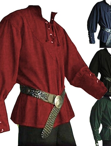  Punk & Gothique Médiéval Renaissance Blouse / Chemise Costume de cosplay Tunique Ren Faire Guerrier Chevalier Viking Cordon de serrage Couleur Unie Homme Celtique Pirate Halloween Mascarade