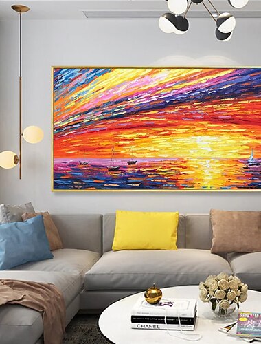  Ölgemälde, handgemaltes Wandbild, Kunst, abstraktes Messergemälde, Landschaft, Meerblick, Heimdekoration, dekorative Rolle, Leinwand, rahmenlos, ungedehnt