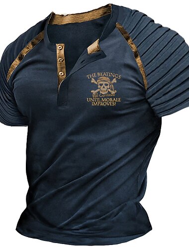  Voor heren Doodskoppen Grafische prints Piraat Henley-shirt Raglan-T-shirt Korte mouw Modieus Ontwerper Casual Buiten Vakantie Dagelijks Zomer Marineblauw Bruin Groen Henley Henley-T-shirt