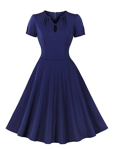 レトリ／ヴィンテージ 1950年代風 ロカビリー Aラインドレス スイングドレス フレアワンピース ソリッド 仮装 女性用 女の子 バレンタイン・デー マスカレード バケーション カジュアル／普段着 バチェロレッテパーティー 成人 ドレス ホームカミングドレス