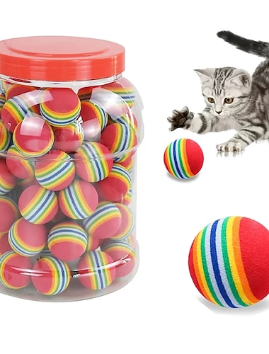  Rainbow eva juguetes para gatos pelota interactiva gato perro jugar mascar sonajero scratch eva ball bolas de entrenamiento juguetes para mascotas suministros