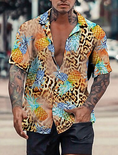  Voor heren Doodskoppen Ananas Overhemd Hawaiiaans overhemd Aloha-shirt Korte mouw Overhemd Strijkijzer Tropisch Modieus Hawaii Casual Strand Hawaii blauw Geel Lichtgroen S M L