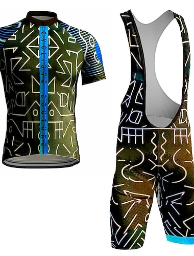  kortärmad cykeltröja för män med haklappsshorts blå cykel 3d pad andas snabbtorkande sportgrafikkläder