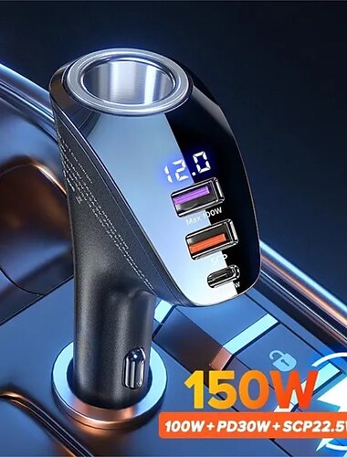  2023 nová 150w nabíječka do auta usb typ c super rychlé nabíjení pd 4.0 rychlé nabíjení 3.0 zásuvka pro zapalovač cigaret pro iphone xiaomi samsung