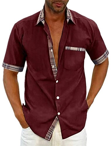  Miesten Lehdet Paita Button Up paita Lyhythihainen Trooppinen Muoti Havaijilainen ulko- Hiekkaranta Kesä Kevät Sänkyjen avaus Painettu Painike alas Rubiini Ruskea Beesi Sininen + sininen