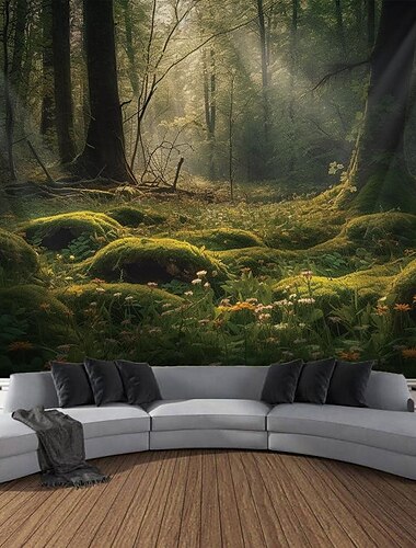  Waldfluss hängende Wandteppich-Wandkunst, großer Wandteppich, Wanddekoration, Fotografie, Hintergrund, Decke, Vorhang, Zuhause, Schlafzimmer, Wohnzimmer, Dekoration