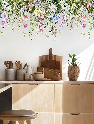  grønne planter blomst veggklistremerker dekaler avtagbare blomst vinyl veggklistremerkerdiy veggmaleri for klasserom kontorer soverom stue hjemmedekorasjon