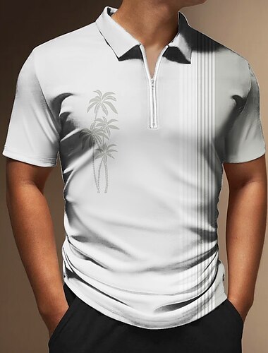  Herren Gestreift Palme Hawaiianische Polohemden Golfshirt Kurzarm Polo-Shirts Hemden mit Kragen Lässig Strandbekleidung Urlaubskleidung Tropenkleidung Party-Outfits 3D-Druck