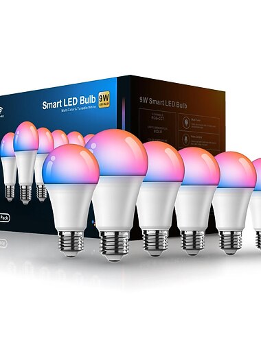  Slimme Lamp WiFi  Bluetooth Verbinding RGBCW Kleurenveranderende Dimbare LED Lampen A19 E26 9W (80W Equivalent) Werkt met Alexa Home Siri Snelkoppeling Geen Hub Vereist