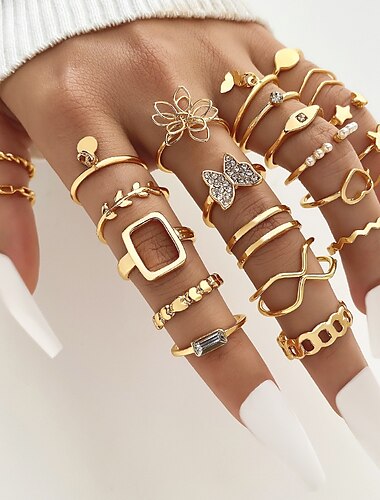  23pcs set di anelli matrimonio classico argento oro lega cuore stella farfalla personalizzato anello boho alla moda