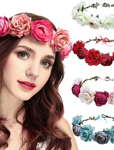  simulação rosa grampo de cabelo guirlanda de férias faixa de cabelo cocar coroa de flores tiara casamento floral argola de cabelo de noiva