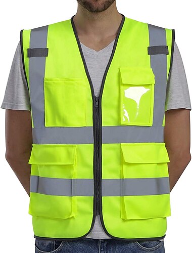  gilet di sicurezza ad alta visibilità con tasche e cerniera gilet di costruzione in rete riflettente per uomo donna, gilet da lavoro traspirante al neon per lavori stradali corsa all'aperto ciclismo camminata taglia unica
