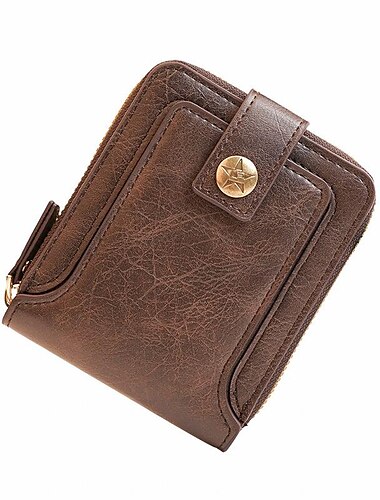  Portefeuille porte-cartes en cuir PU pour hommes portefeuille professionnel à couleur solide avec zip et bouton cadeau de la Saint-Valentin