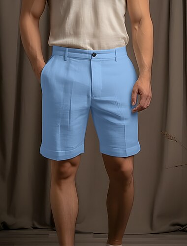  Herren Shorts Kurze Hosen Leinenshorts Kurze Hosen Kleid-Shorts Sommer-Shorts Strandshorts Kurze Hosen Tasche Gerade geschnitten Glatt Komfort Atmungsaktiv Kurz Casual Täglich Festtage Modisch