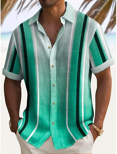  Voor heren Bestuursmeesters Muziek Opmerkingen Overhemd Overhemd met knopen Korte mouw Modieus Ontwerper Casual Casual Buiten Zomer Lente Strijkijzer Afdrukken Zwart Groen Khaki Koffie Blauw + blauw