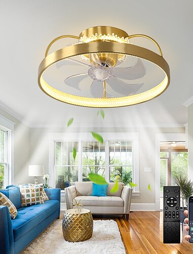  Deckenventilator mit Licht, dimmbar, Kreis-Design, Kristall, 50 cm, 6 Windgeschwindigkeiten, moderner Deckenventilator für Schlafzimmer, Wohnzimmer, ca&amp; Fernbedienung 110-240V