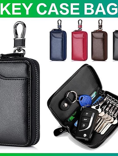  LLavero de cuero genuino, bolsa para llaves unisex, organizador multifunción, soporte para billetera, estuche para llaves pequeño de coche para ama de llaves inteligente