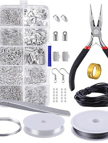  900-teiliges Schmuckherstellungs-Starter-Set, Ohrringe, Halsketten-Ergebnisse, DIY-Perlen, Zangen-Werkzeug-Set, Schmuck-Reparatur-Werkzeug-Set, Schmuckzubehör, geeignet für Erwachsene und Anfänger