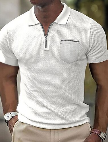 Herren Waffel-Poloshirts Golfshirt Lässig Ferien Revers Viertelreißverschluss Kurzarm Mode Basic Einfach Viertel Postleitzahl Sommer Normale Passform Schwarz Weiß Blau Beige Grau Waffel-Poloshirts   Herren Waffel-Poloshirts Golfshirt Lässig Ferien Revers Viertelreißverschluss Kurzarm Mode Basic Einfach Viertel Postleitzahl Sommer Normale Passform Schwarz Weiß Blau Beige Grau Waffel-Poloshirts