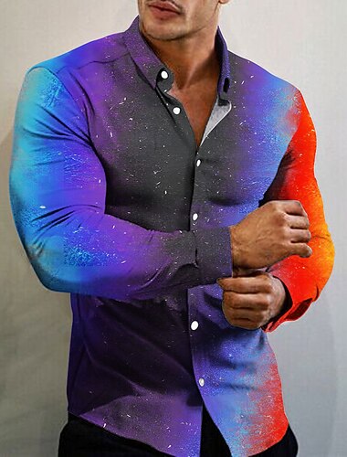  رجالي نموذج هندسي قميص زر حتى القميص كم طويل موضة مصمم كاجوال الأماكن المفتوحة مناسب للعطلات الصيف الربيع طوي طباعة زر أسفل أبيض أزرق أخضر التقزح اللوني