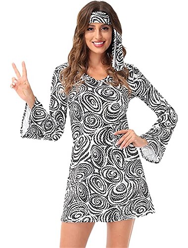  Retro Vintage 1970er Disko Kleid Kopfbedeckung Kopfbedeckungen Trompetenärmel Hippie Damen Maskerade Veranstaltung / Fest Pride Parade Pride-Monat Erwachsene Kleid Kopfbedeckung