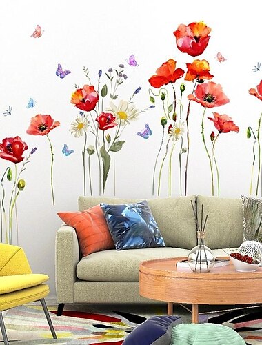  Blumenpflanze Schmetterling Wandaufkleber Hintergrundwand Wohnzimmer Raumdekoration Wandaufkleber selbstklebender Wandaufkleber