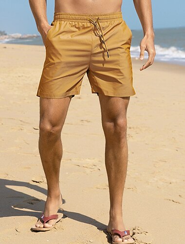  Herren Bademode Badehose Schwimmshorts Strandshorts Kurze Hosen mit Mesh-Futter Glatt Komfort Atmungsaktiv Outdoor Täglich Ausgehen Modisch Brautkleider schlicht Armee-Gelb Schwarz