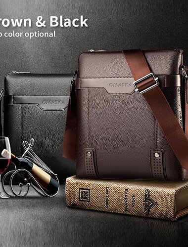  heren bruine imitatie leren schoudertas – zakelijke crossbody tas voor werk en reizen