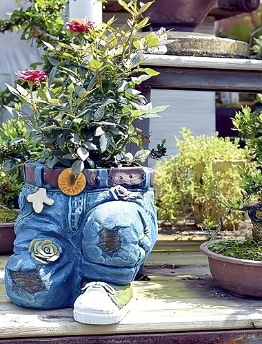  أواني الزهور المضحكة في الأماكن المغلقة والهواء الطلق من الراتينج الدينيم السراويل الحلي الإبداعية زهرة وعاء الديكور الحرف الرجعية حديقة الديكور