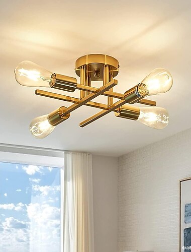  مصباح سقف led 4-light 38 سم ثريا على الطراز الاسكندنافي بتصميم سبوتنيك معدني على الطراز الفني التشطيبات الصناعية المطلية بالمطبخ وغرفة النوم وأضواء غرفة الأطفال بيضاء دافئة 110-240 فولت