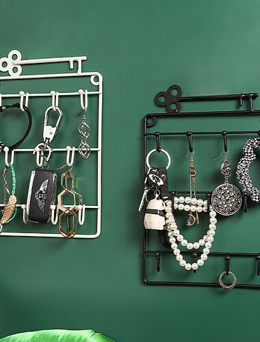 Art mural en métal monté porte-clés organisateur de rack de stockage avec crochet pour porte d'entrée porte bijoux étagère cintre suspendu ouvre-serrure